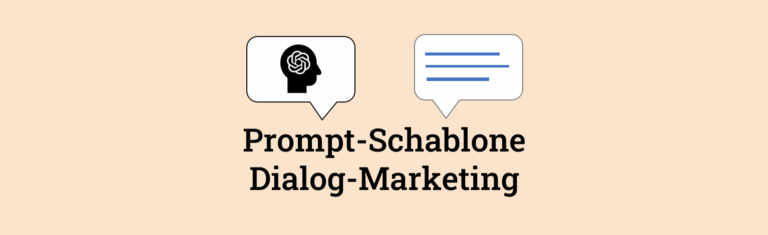 Grafik zur Prompt-Schablone für KI-gestütztes Dialog-Marketing mit Symbolen für Chat und Text